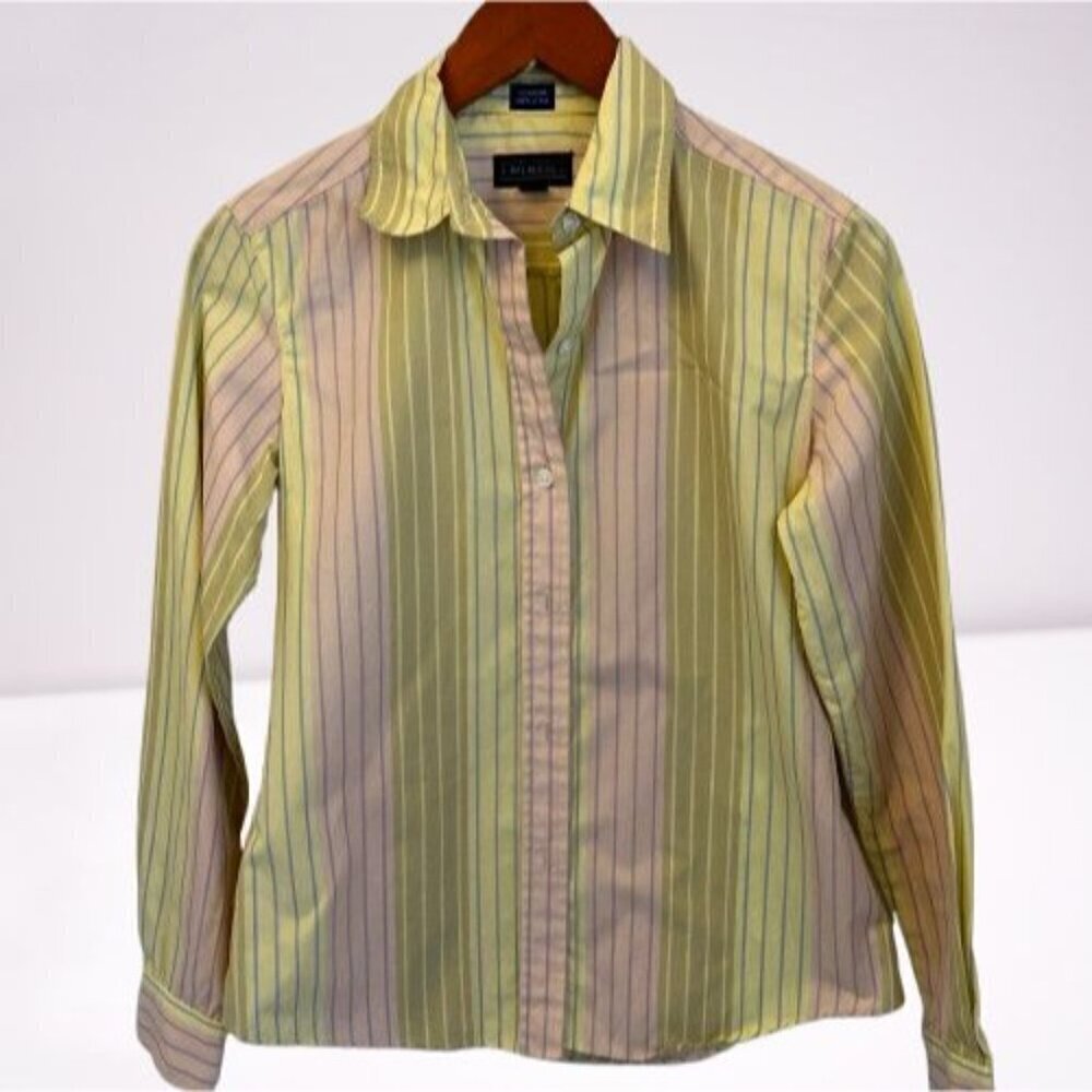 J.McLaughlin Button-Down Shirt Fitted Cotton Pink Lime Stripes Preppy Old Money